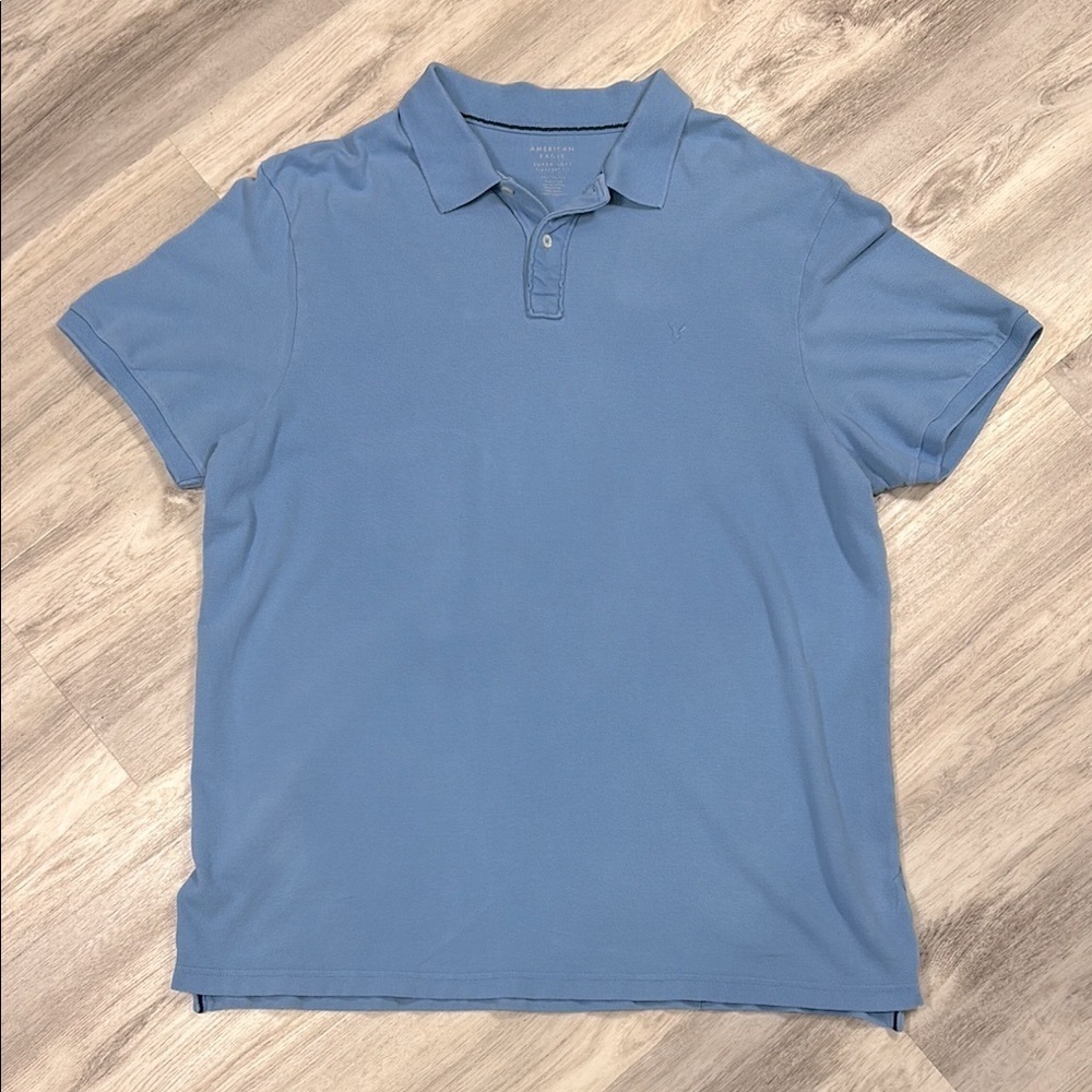 American Eagle Men's Super Soft Standard Fit Light Blue Pique SS Polo Shirt XXL